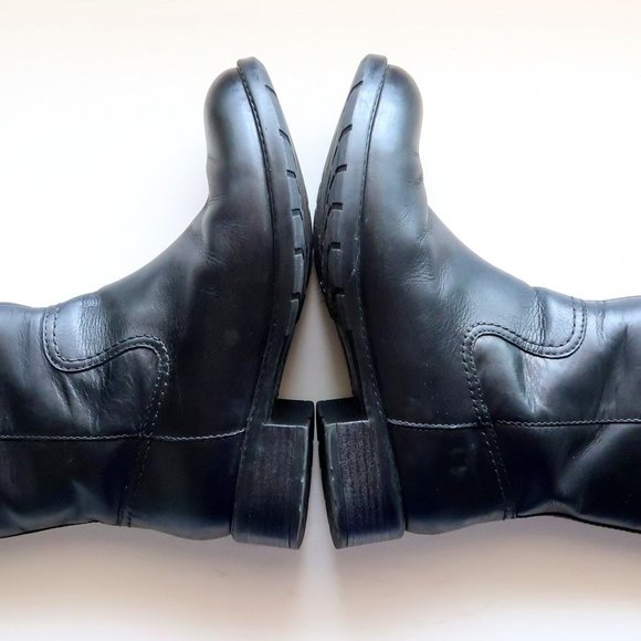 Clarks Black Leather Low Block Heel Round Toe Tall Riding Boots Size 7 - Picture 12 of 14